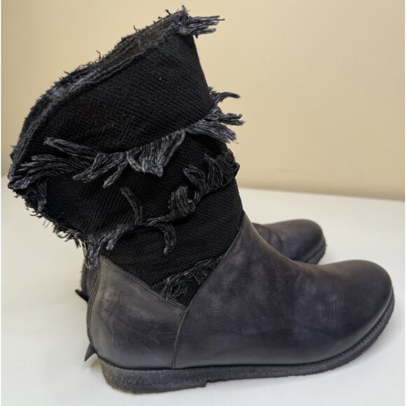 Papucei Avant-Garde Boot Womens EU 41 US 10 Black Leather Fringe Canvas Back Zip - Picture 6 of 10